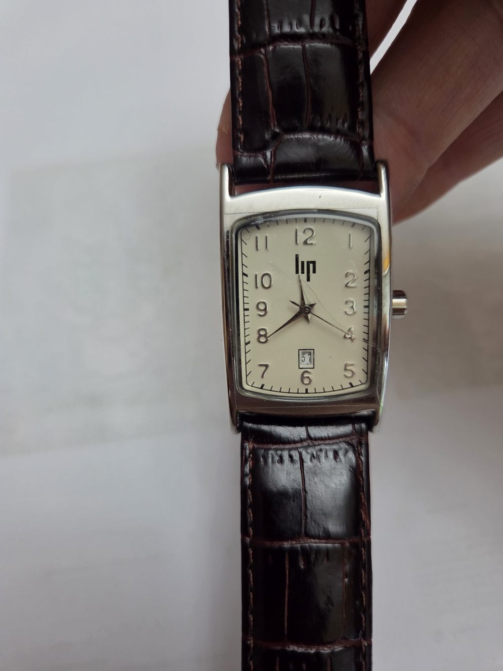 LIP Watch " Churchill" Tank Silver Case Watch with Cream Dial & Brown Strap